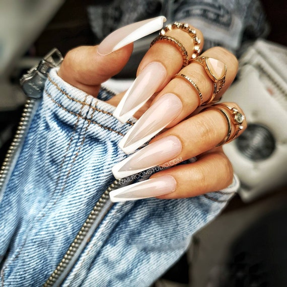 10 Nails Set Nude Half Transparent French Press On False Etsy 10 Nails Set Nude Half Transparent French Press On False Etsy