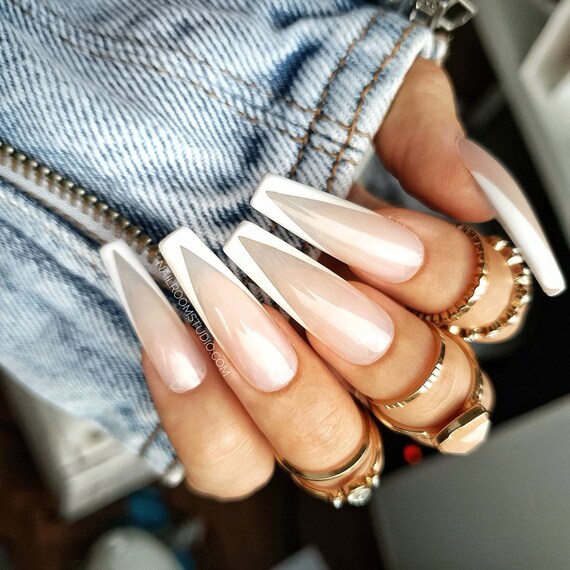 10 Nails Set Nude Half Transparent French Press On False Etsy Hong Kong