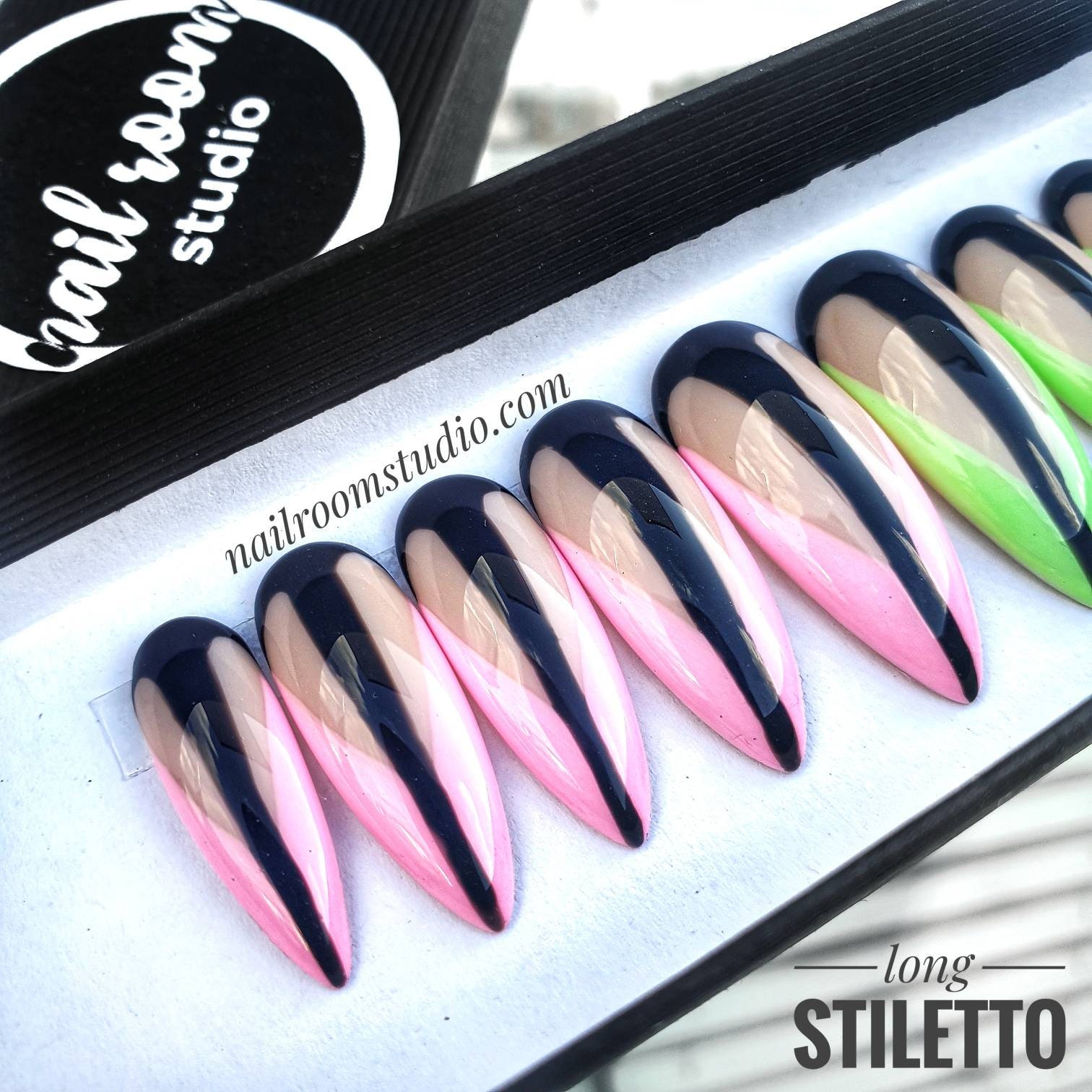 10 custom french gel polish press on nails neon pastels | Etsy