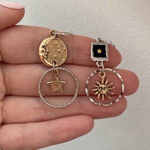 Sun and Moon Mismatch Earrings - Dangly Celestial Earrings - Astrology Jewelry - Drop Earrings