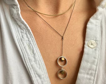 frosted gold titanium hematite bead Sterling silver and gold color bead accent unique earrings modern minimal boho modern ear-wires