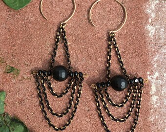 frosted gold titanium hematite bead Sterling silver and gold color bead accent unique earrings modern minimal boho modern ear-wires