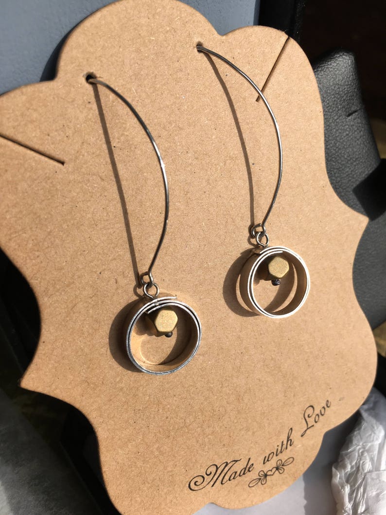 frosted gold titanium hematite bead Sterling silver and gold color bead accent unique earrings modern minimal boho modern ear-wires