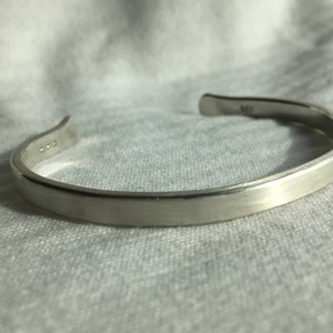 Solid Sterling Silver cuff bangle simple plain brushed matte finish bracelet, lifetime quality wear everyday, modern design unique shape
