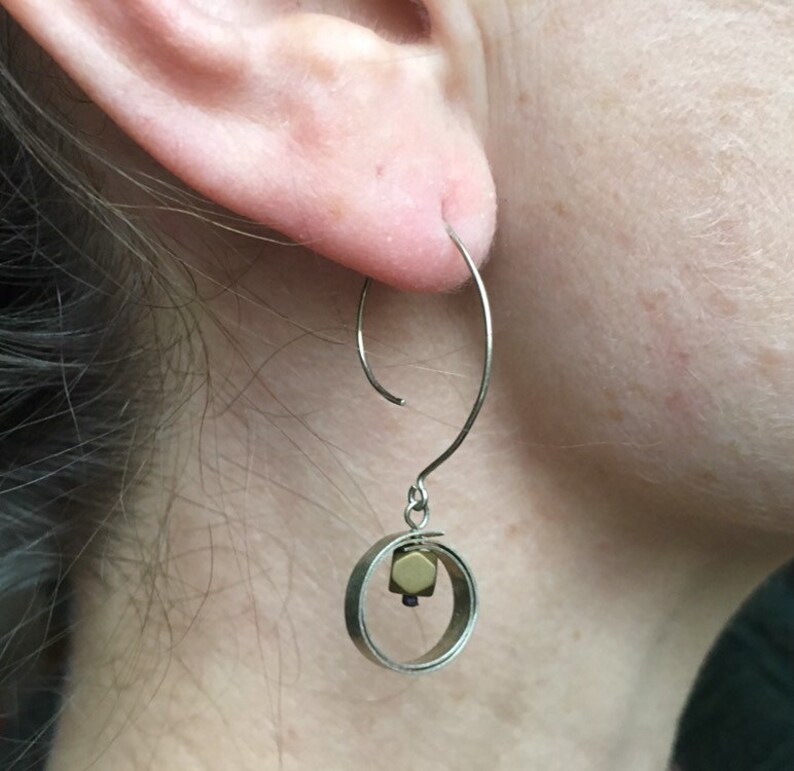 frosted gold titanium hematite bead Sterling silver and gold color bead accent unique earrings modern minimal boho modern ear-wires