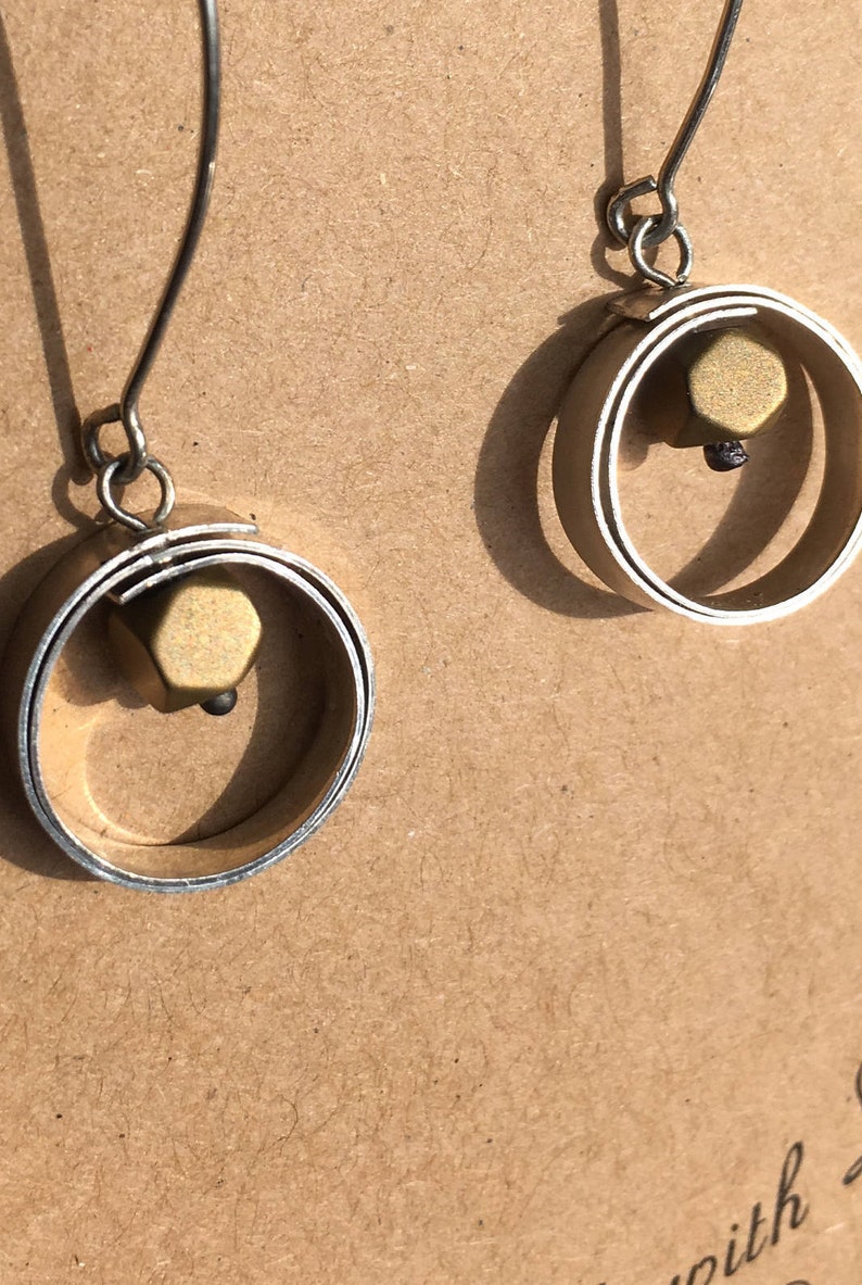 frosted gold titanium hematite bead Sterling silver and gold color bead accent unique earrings modern minimal boho modern ear-wires