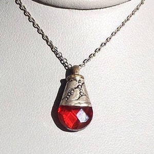 Vintage Faceted Red Quartz Boho Chic Teardrop Pendant, rhodium plated sterling silver 16&quot; chain, every day necklace, gift for her, birthday