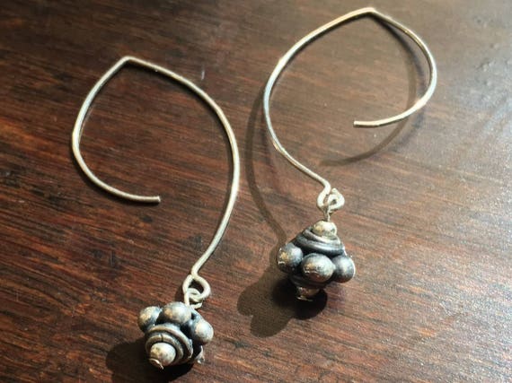 frosted gold titanium hematite bead Sterling silver and gold color bead accent unique earrings modern minimal boho modern ear-wires