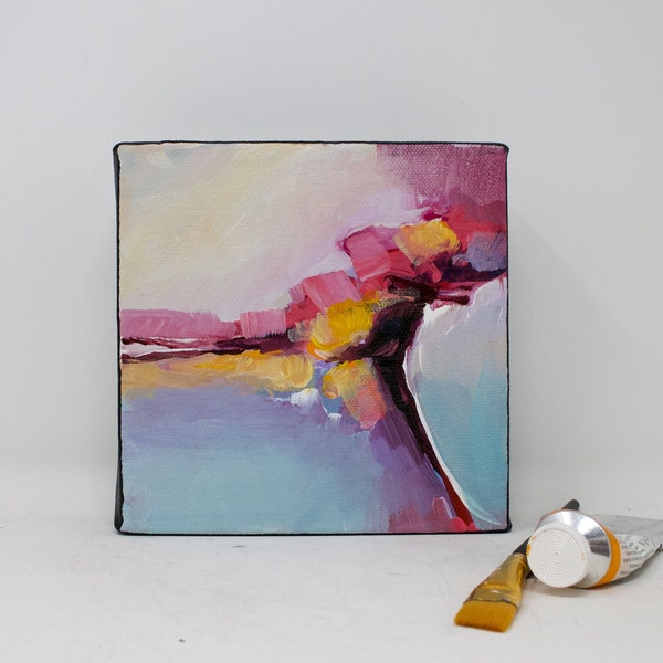 Abstract colorful  small painting on canvas original acrylic painting for wall decor, "Colorful Journey I"