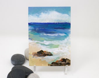 ACEO cards ATC, collectable original mini beach scene painting on watercolor paper, acrylic painting, "S3010"