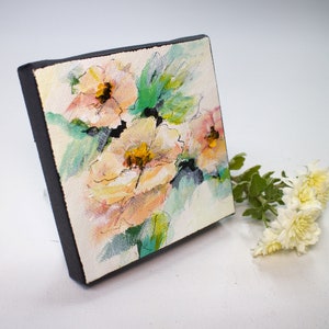 Mini-peinture acrylique originale sur toile pour cadeau ou décoration de la maison, « Flowers 3 »