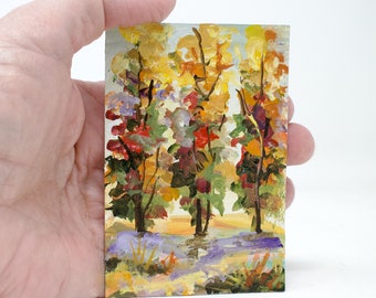 ACEO,  original art trading card, landscape, trees, collectable ATC  art, "L 55