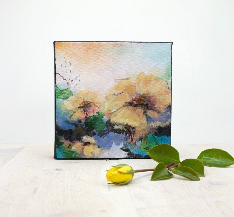 Peinture Acrylique Abstraite Fleur Acrylique Sur Toile Etsy