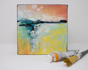 Abstract colorful  small painting on canvas original acrylic painting for wall decor, "Searching I"