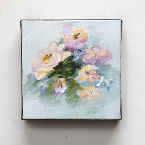 Flower painting on canvas,room decor, original small acrylic painting of flowers for gift or wall decor, &quot;Garden Vibes I&quot;