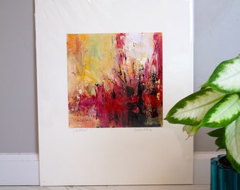 Abstract painting, red acrylic textured painting on canvas, "Scattered 1"