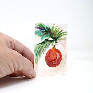 ACEO cards ATC, collectable Christmas original mini landscape painting on watercolor paper, acrylic painting, "X1008"