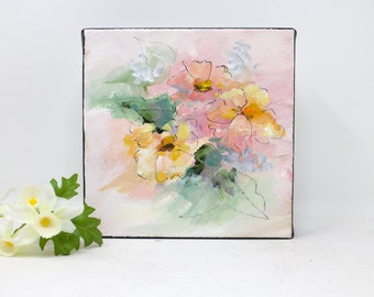 Flower painting on canvas original small acrylic painting of flowers for gift or wall decor, "The Language of Flowers II"