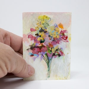 ACEO original cards ATC, collectable mini flower painting on watercolor paper, acrylic painting, F1006 image 4