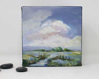 Landscape painting, canvas, original acrylic painting, mini painting, gift idea, wall decor, "Mid Day in the Marsh "