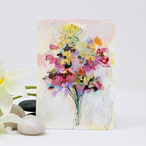 ACEO original cards ATC, collectable mini flower painting on watercolor paper, acrylic painting, F1006 image 1