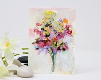 ACEO original cards ATC, collectable mini flower painting on watercolor paper, acrylic painting, "F1006"