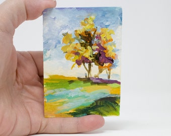 ACEO cards ATC, collectable original mini landscape painting on watercolor paper, acrylic painting, "L2005"