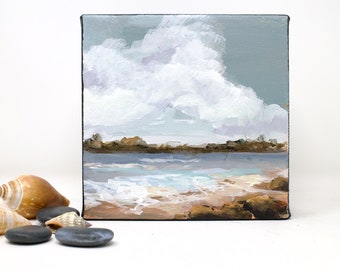 Abstract acrylic  beach painting, coastal, impressionist painting on canvas,  beach scene, "Off Shore Breeze"