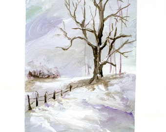 ACEO,  original art trading card, landscape, trees, collectable ATC  art, "L 63"