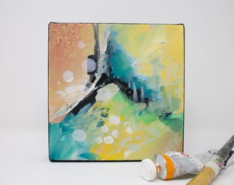 Abstract colorful  small painting on canvas original acrylic painting for wall decor, "Searching II"