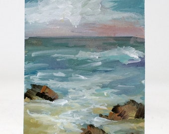 ACEO cards ATC, collectable original mini beach scene painting on watercolor paper, acrylic painting, "S 5"