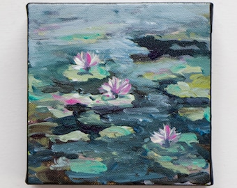 Lily Pond landscape, painting on canvas, acrylic original wall art decor ,free ship, gift idea, "Tranquil III"