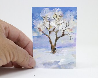 ATC, art,ACEO,  original art trading card, landscape, winter scene, nature, country, collectable, "L2026"