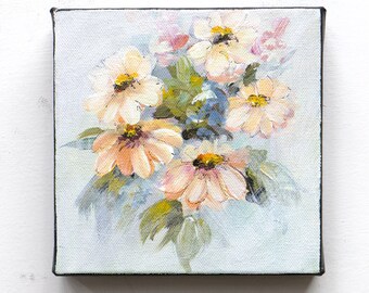 Flower painting on canvas original small acrylic painting of flowers for gift or wall decor, "First Day of Spring"