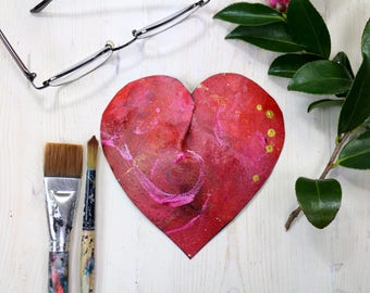 Heart acrylic painting on canvas red original heart sculpture affordable gift idea Valentine's Day, "Heart 32"