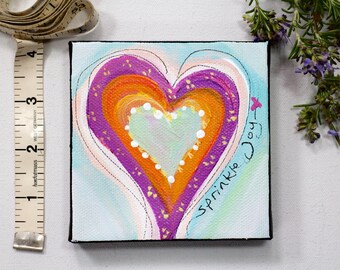 Abstract painting on canvas original heart  painting with encouraging words thoughtful gift of love, "Sprinkle Joy 1"