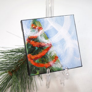 Holiday painting original small Christmas tree painting on canvas for wall decor or gift, &quot;Tree #1&quot;