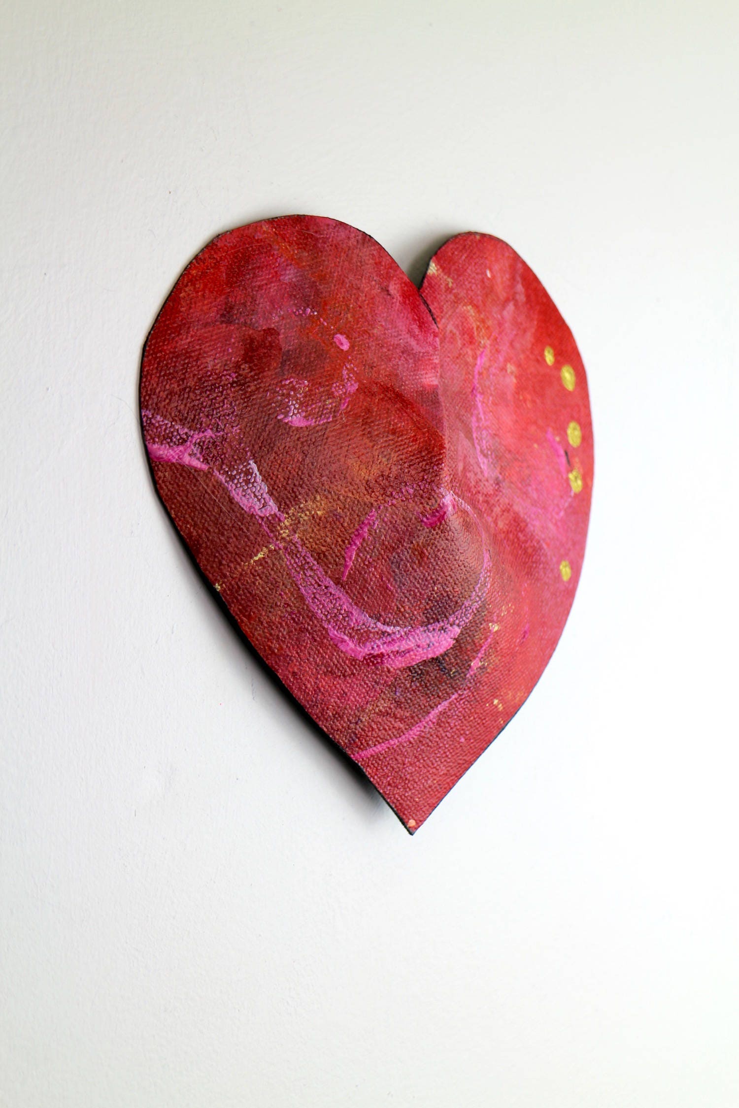 Toile peinture acrylique originale Le coup de foudre de Cupidon. signée.  Originale Thème coeur, Amour, rouge