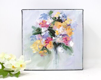 Flower painting on canvas original small acrylic painting of flowers for gift or wall decor, "Spring Bouquet"