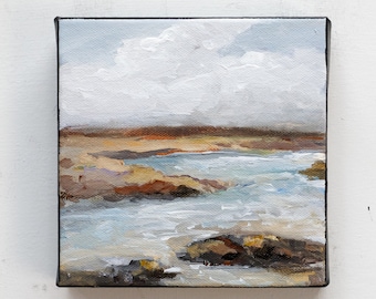 Abstract acrylic  beach painting, coastal, impressionist painting on canvas,  beach scene, "Coastal Tranquility I"
