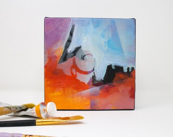 Abstract colorful  small painting on canvas original acrylic painting for wall decor, "Happy Moment"