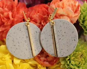 Faux Grey Stone Earring with Gold Bar Detail