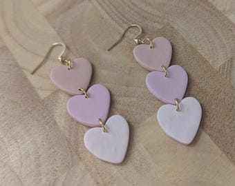 Three Tone Heart Dangle Earrings