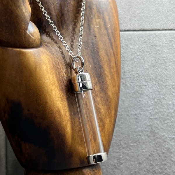 Sterling Silver Glass Vial Pendant, Memorial Locket