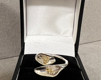 Elegant Calla Lily Ring Handmade In Sterling Silver & 18 Carat Gold, The Herbarium Collection