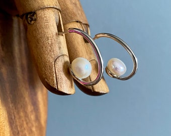 Süßwasser Perle Halb Hoop Sterling Silber Ohrringe