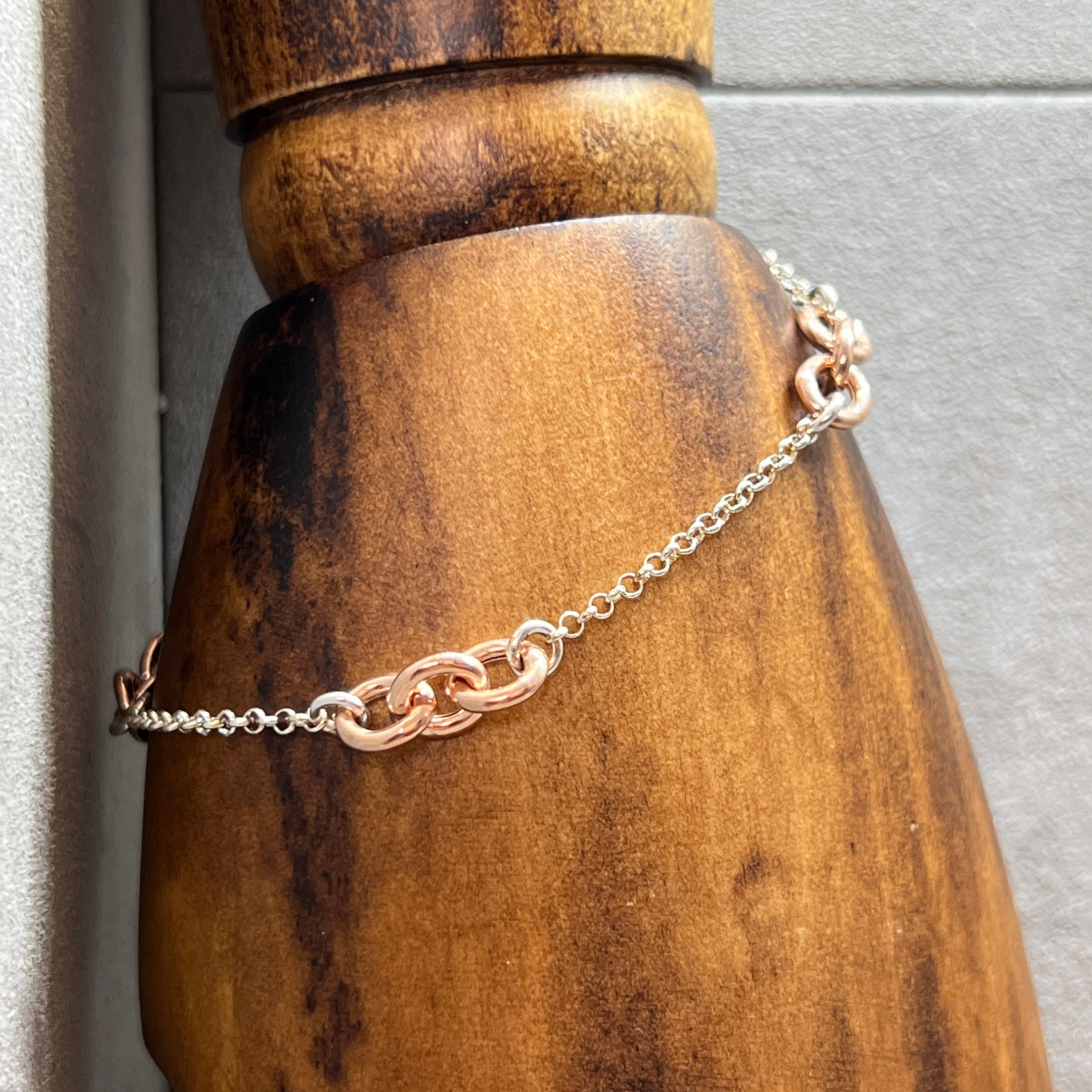 Delicate Rose Gold & Sterling Silver Station Bracelet - Etsy