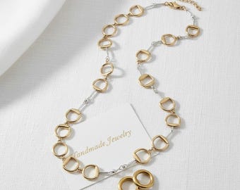 Continuous Snaffle Link Handmade Sterling Silver & 18 Carat Gold Chain Necklace - The Equine Collection