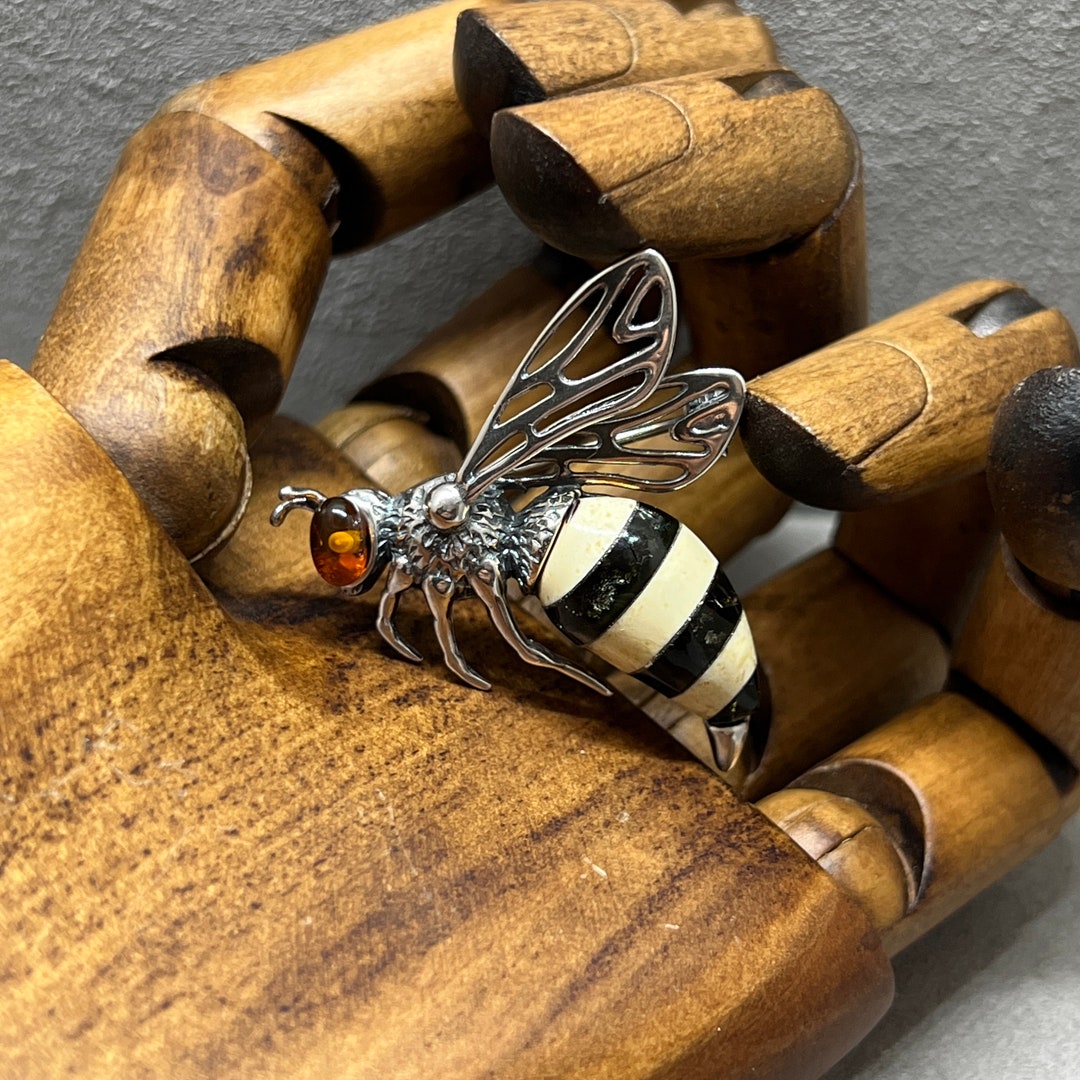 Large Baltic Amber Sterling Silver Bee Brooch Lapel Pin the Menagerie Collection Etsy