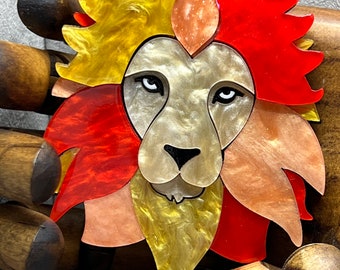 Handmade Acrylic Art Brooch, The Fierce Lion